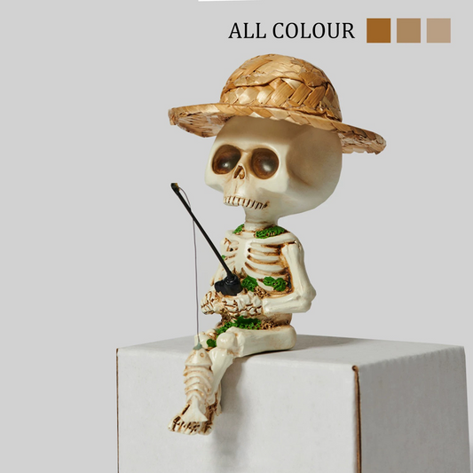 Straw Hat Skeleton Fishing Desk Ornament