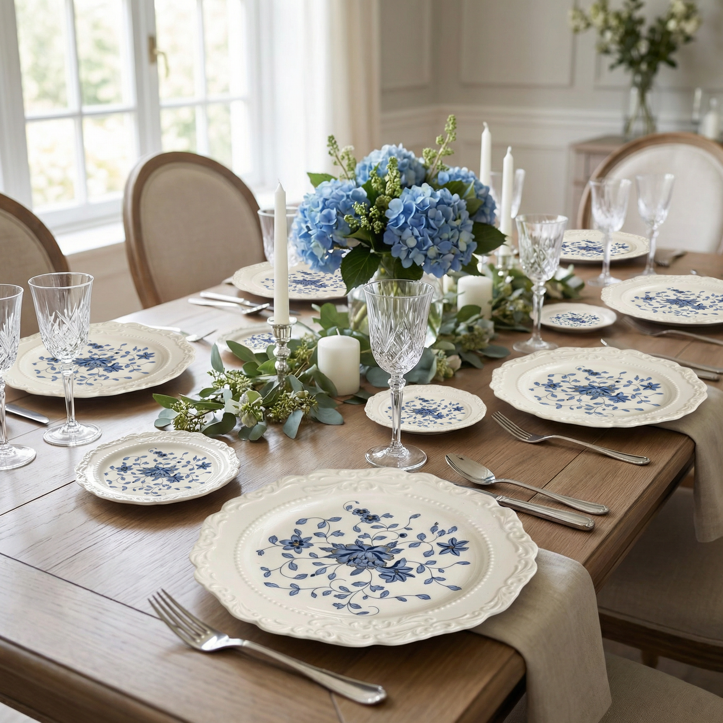 Vintage Blue & White Embossed Porcelain Plate
