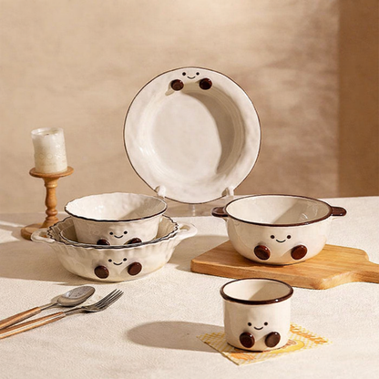 Cute Embossed Footprint Ceramic Plate Set
