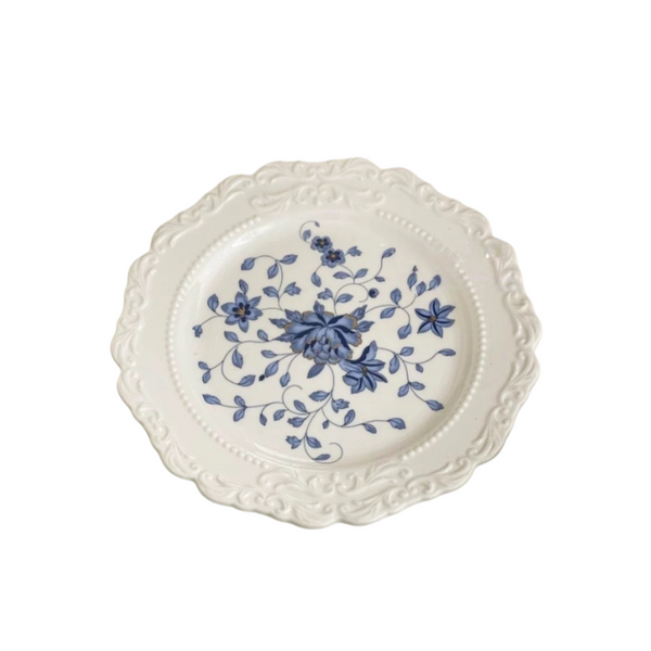 Vintage Blue & White Embossed Porcelain Plate