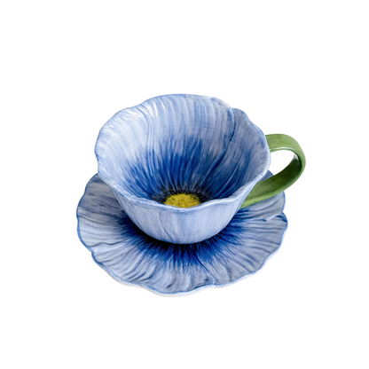 Blue Flower-shaped Ceramic Mug