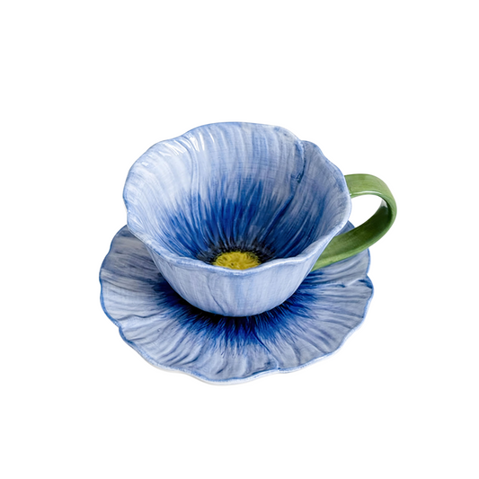 Blue Flower-shaped Ceramic Mug