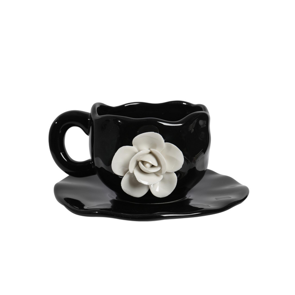 Black Camellia Ceramic Mug