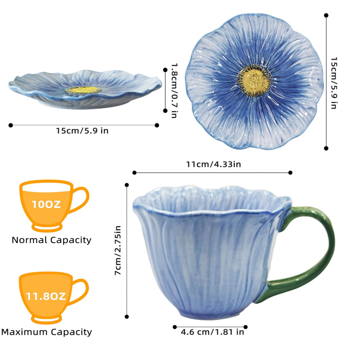 Blue Flower-shaped Ceramic Mug