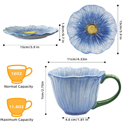 Blue Flower-shaped Ceramic Mug