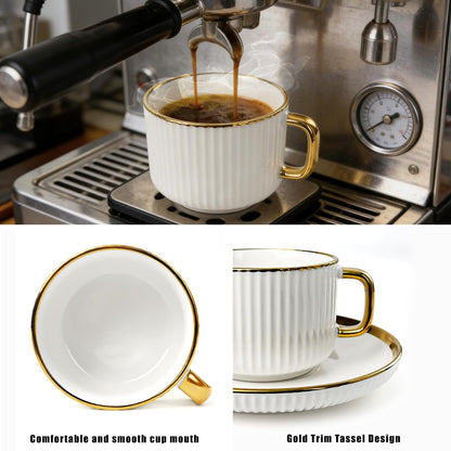 Gold Trim Striped Ceramic Mug