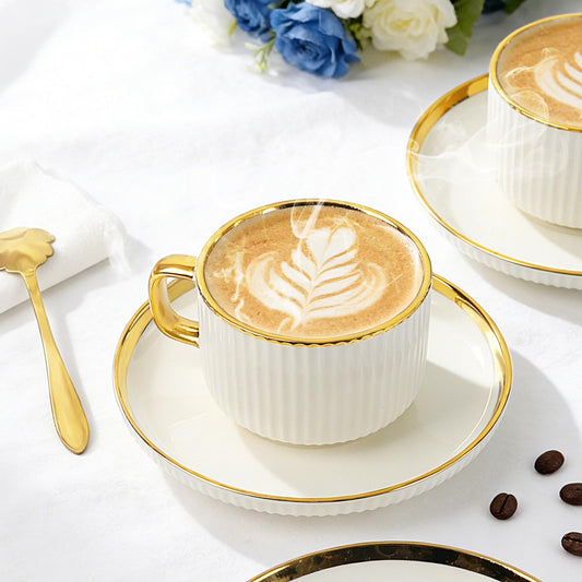 Gold Trim Striped Ceramic Mug