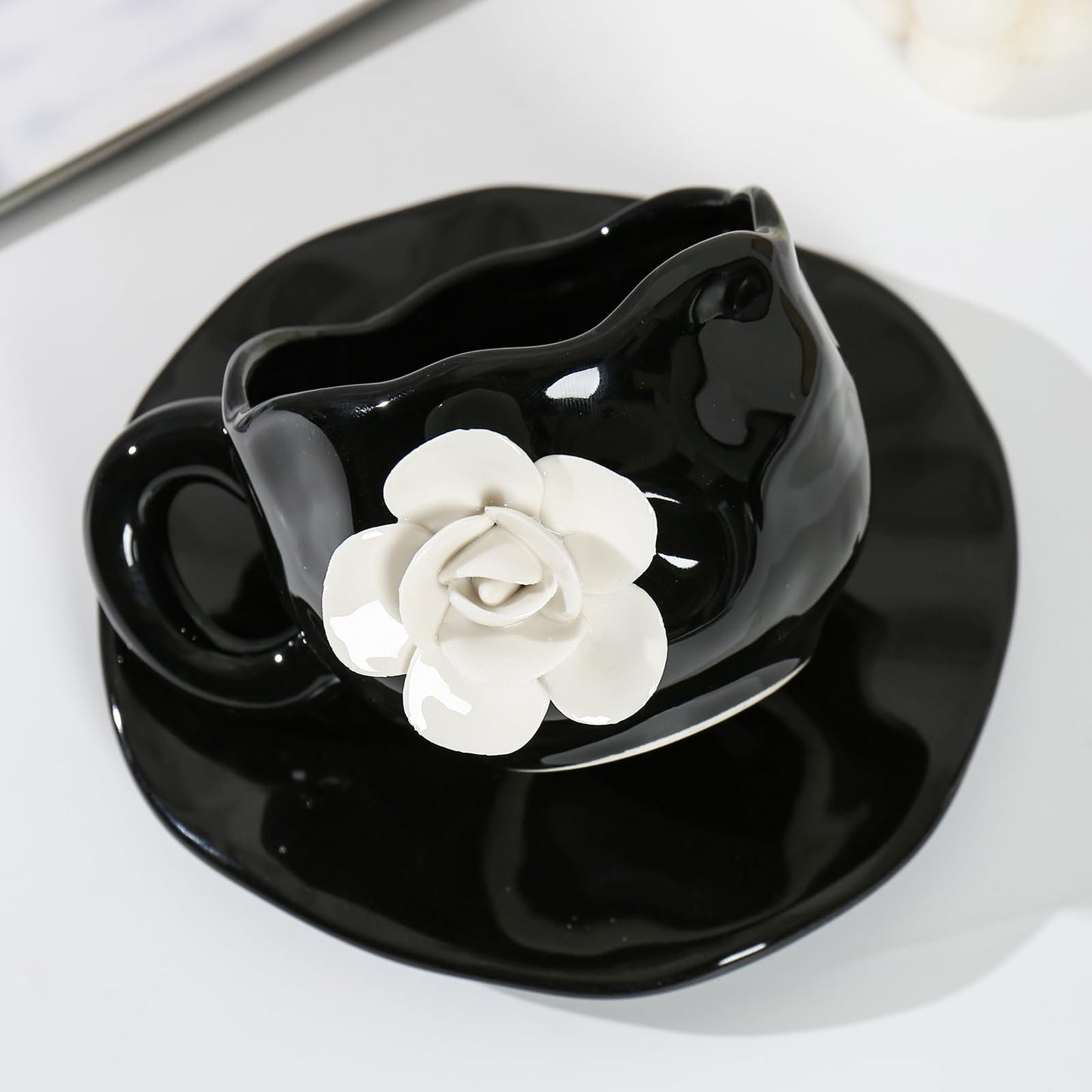Black Camellia Ceramic Mug