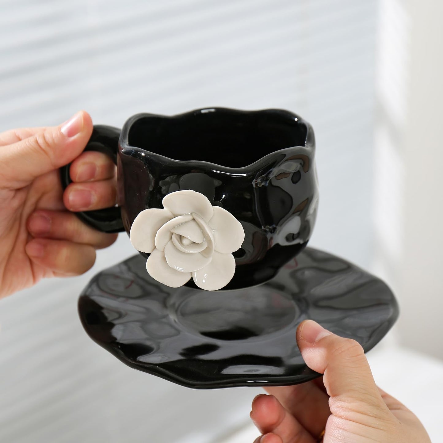 Black Camellia Ceramic Mug